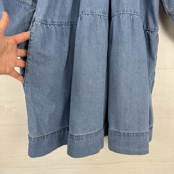 Free People Denim Babydoll Dress Women XS Light Blue Square Neck Balloon Sleeves - Picture 6 of 16